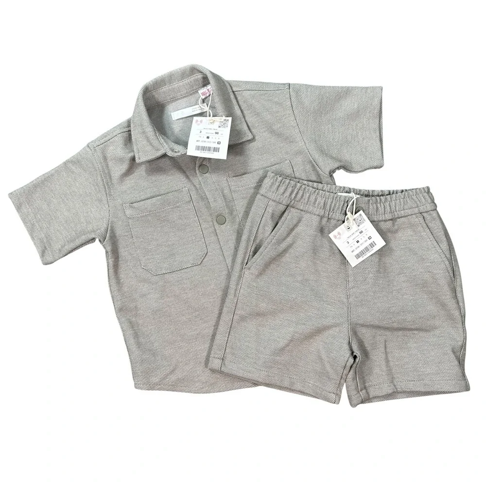 Zara Boys Textured Short Sleeve Shirt and Shorts Set Size 3 Years